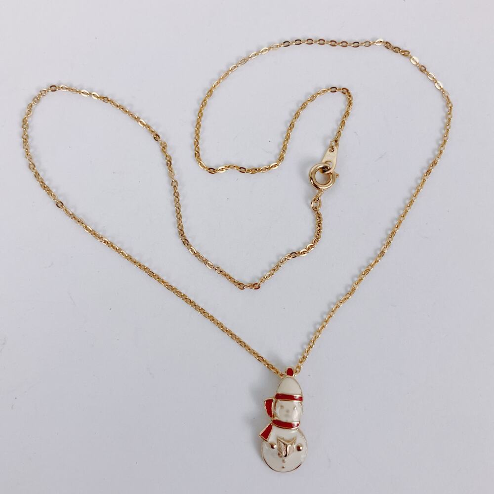 Vintage Avon Gold Tone Red Enamel Snowman Pendant… - image 4